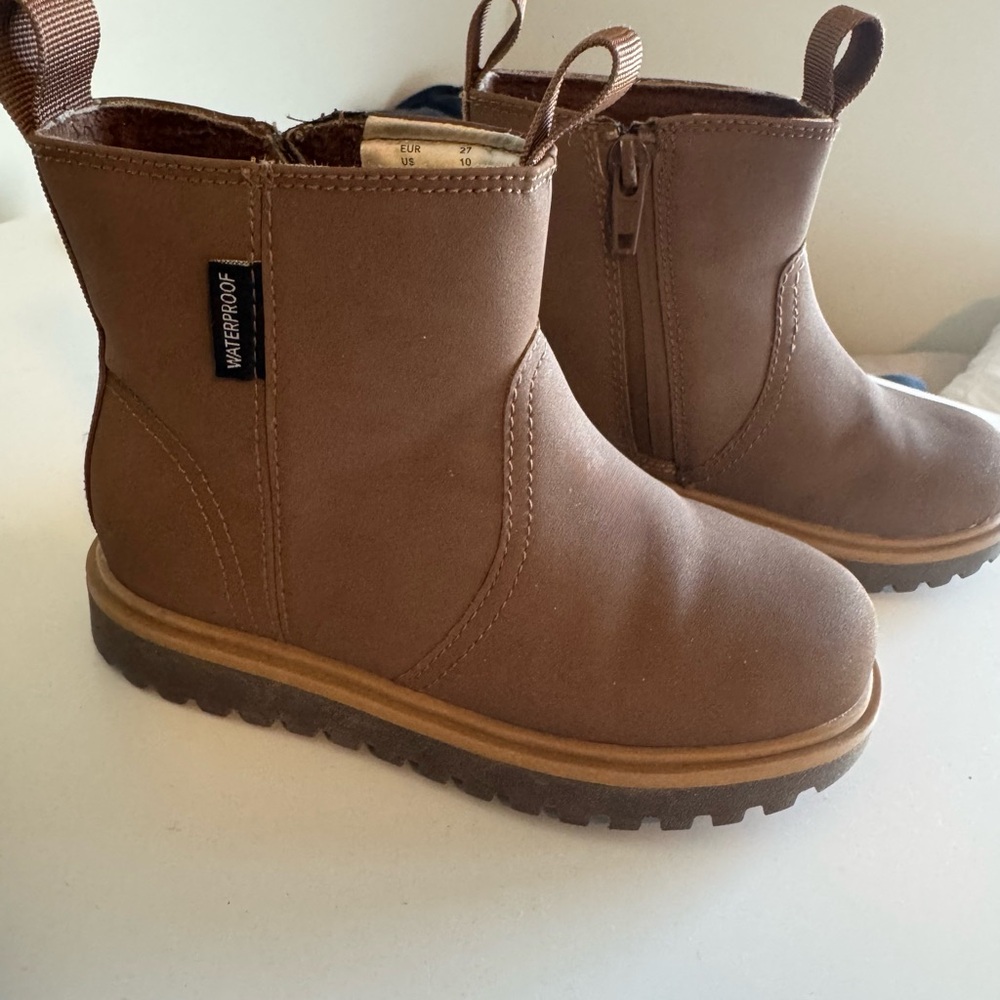 H&M Brown Waterproof Chelsea Boots with Side Zipper, Size 10 Toddler